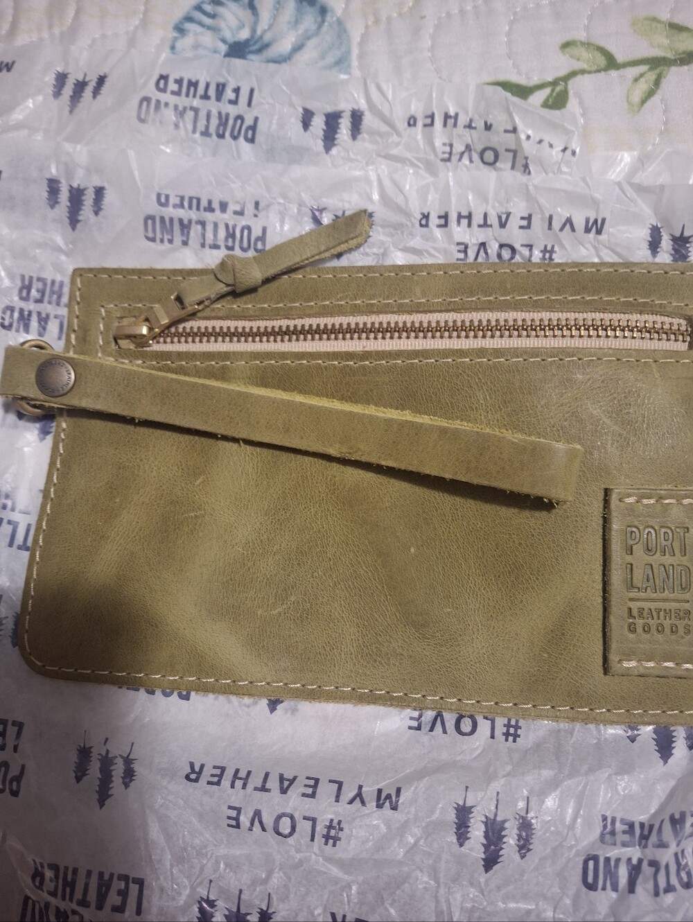 Portland Leather Olive Green Leather Zip Wristlet